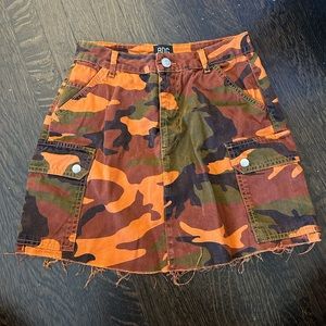 NWOT BDG Orange Camo Denim skirt